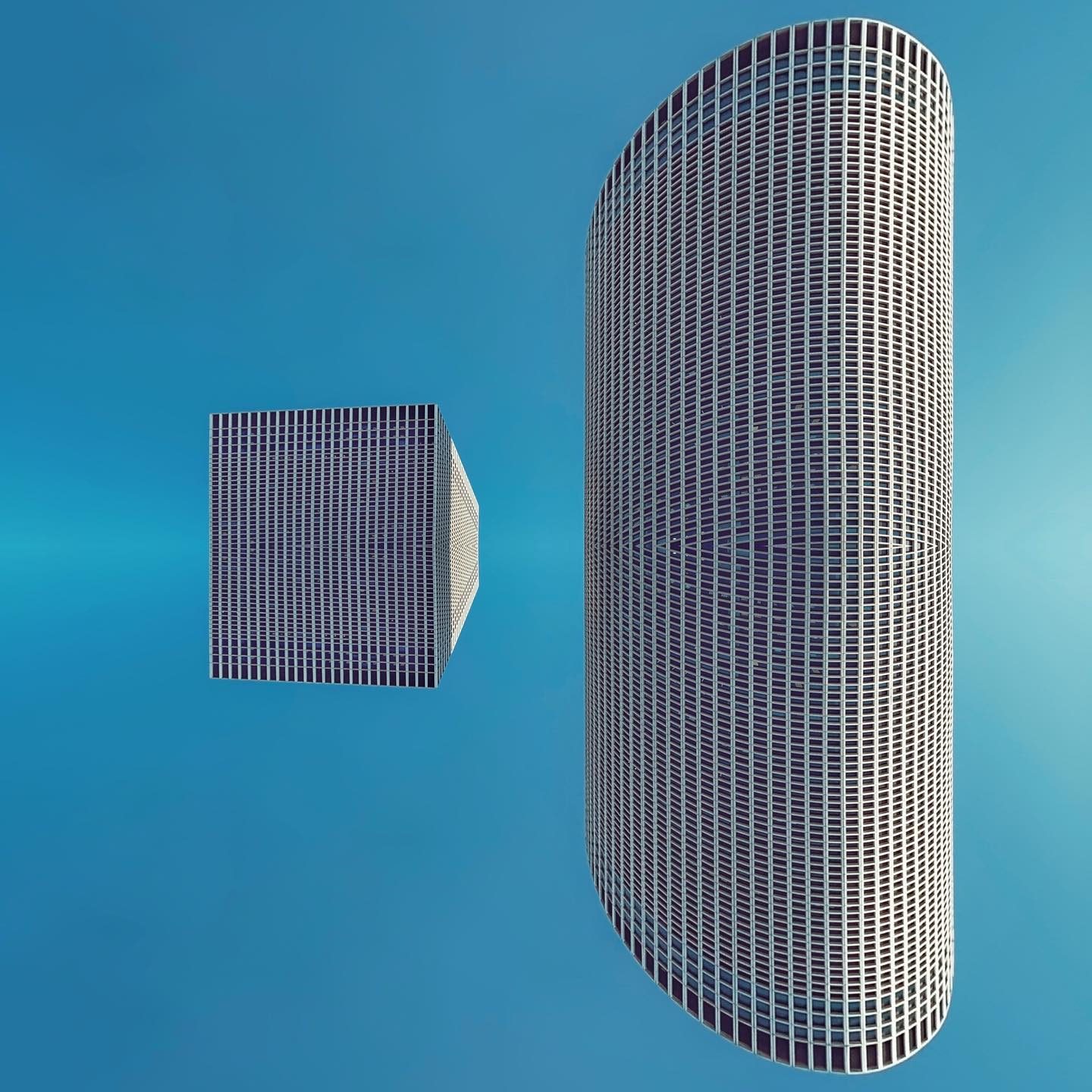 Abstract geometric structures against blue sky
